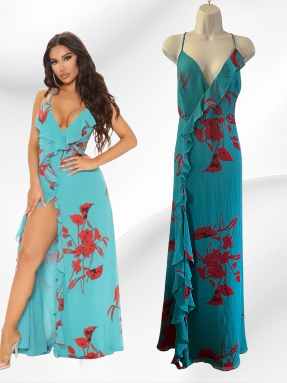 Fashion Nova Wrap Maxi Dress, Live for the Frill  Tropical Floral Size 1X